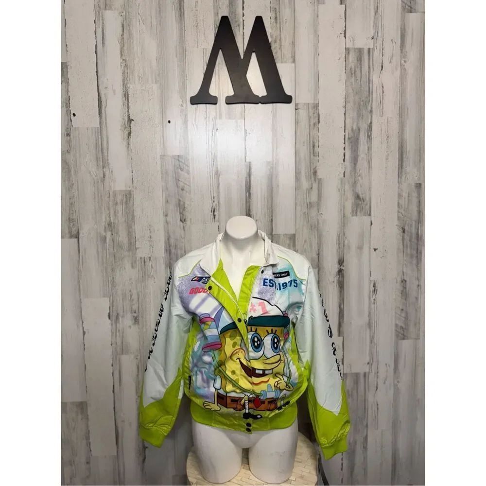 Members Only x Nickelodeon SpongeBob Graphic Bomber Jacket Size M Neon Green
